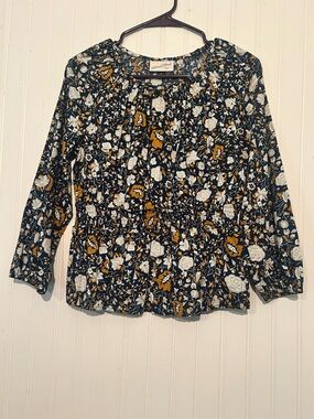 Socialite Black and Blue Long Sleeved Buttoned Blouse with Peter Pan Collar